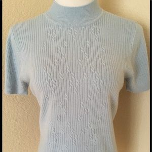 Liz Claiborne Sweaters | Ribbed Turtleneck Sweater Short Sleeves Baby Blue Knit Sweater Thin Knit New | Color: Blue | Size: M | Pm-64860373's Closet